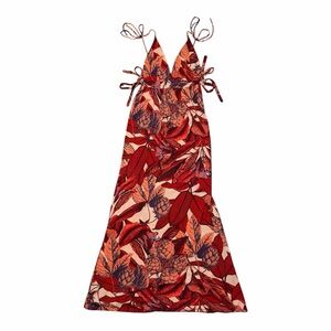 Maaji Long Dress in Native Soul Print Red Orange Maxi size Small